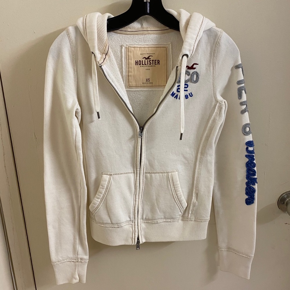 Hollister Cream White Zip Up Hoodie XS